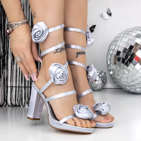 Sandale Dama cu Toc Gros 3XKK139 Gri » MeiShop.Ro