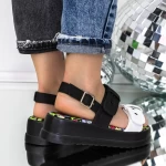 Sandale Dama cu Platforma 3HXS79 Alb-Negru » MeiShop.Ro
