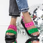 Sandale Dama cu Platforma 3HXS79 Verde-Roz » MeiShop.Ro