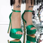 Sandale Dama cu Toc Subtire si Platforma 3XKK158 Verde » MeiShop.Ro