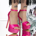 Sandale Dama cu Toc Subtire si Platforma 3XKK158 Rose » MeiShop.Ro