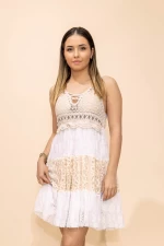 Rochie Dama 18058-2 Alb-Bej » MeiShop.Ro