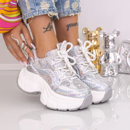 Pantofi Sport Dama cu Platforma 9157-15 Argintiu | Mei » MeiShop.Ro