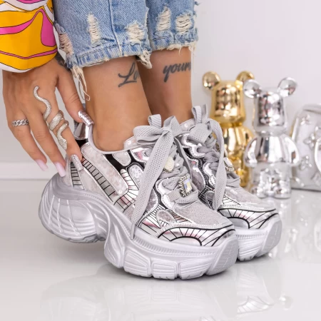 Pantofi Sport Dama cu Platforma 9157-16 Argintiu | Mei » MeiShop.Ro