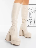 Cizme Dama cu Toc si Platforma Z5100 BEIGE | MIA SHOES