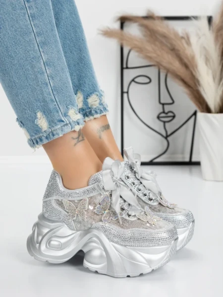 Pantofi Sport Dama cu Platforma 0098-131 SILVER | MEI