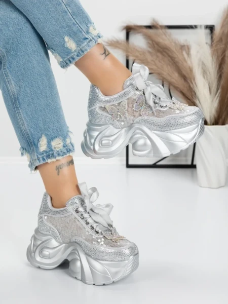 Pantofi Sport Dama cu Platforma 0098-131 SILVER | MEI