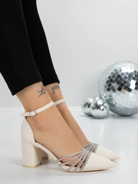 Pantofi cu Toc Gros 5XKK8PD BEIGE | MEI