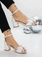 Sandale Dama cu Toc Gros 5XKK25 WHITE | MEI