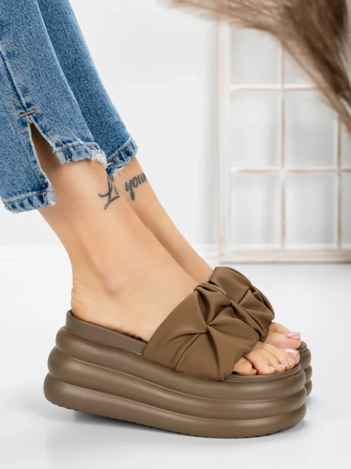 Papuci Dama cu Platforma 8587 BROWN | MEI