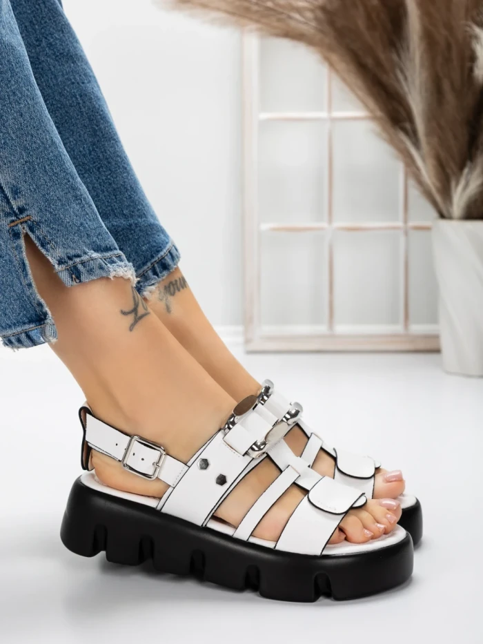 Sandale Dama cu Talpa Joasa 5HXS18 WHITE | MEI