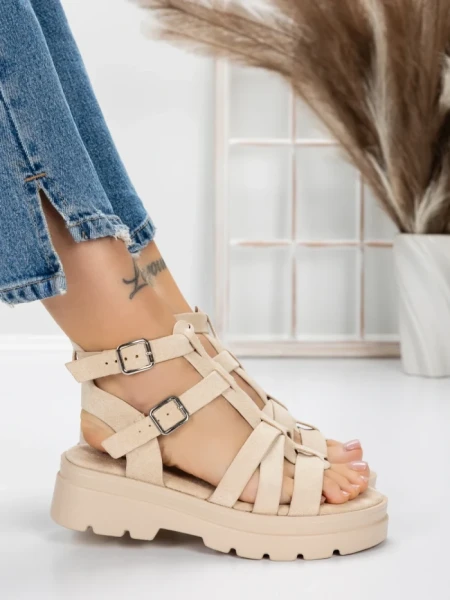 Sandale Dama cu Talpa Joasa 5HXS20 BEIGE | MEI