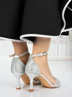 Sandale Dama cu Toc Subtire 5XKK10 SILVER | MEI