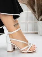 Sandale Dama cu Toc Gros 3AXKK188 WHITE | MEI