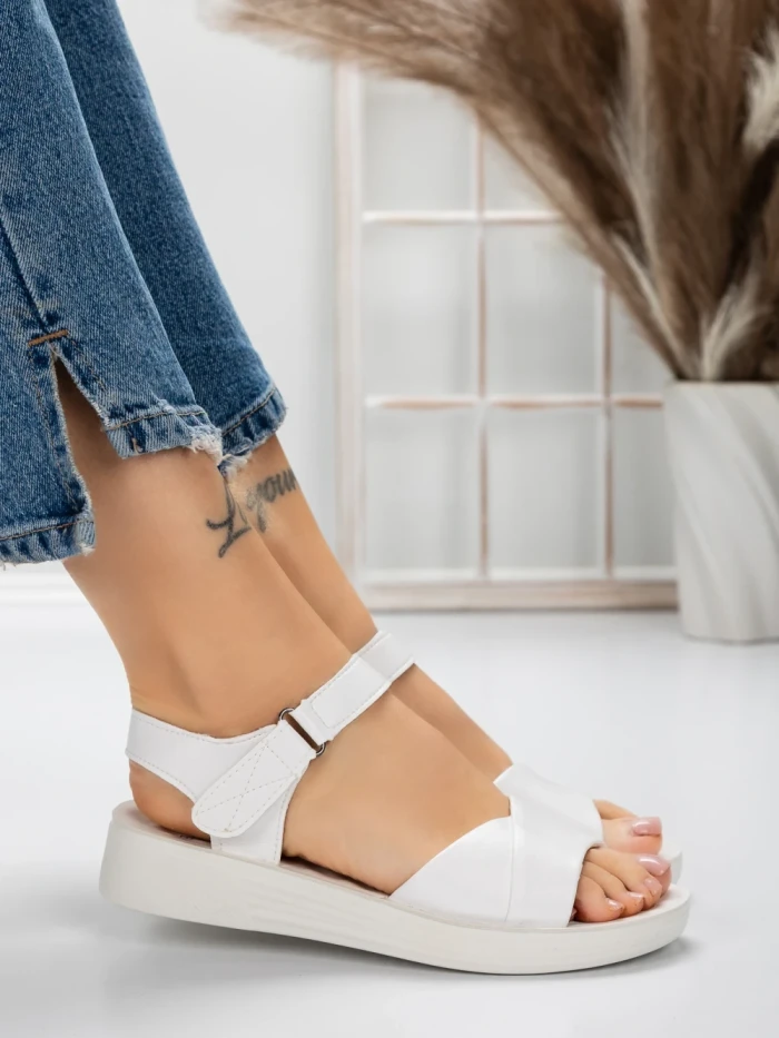 Sandale Dama cu Talpa Joasa 5XJ56 WHITE | MEI