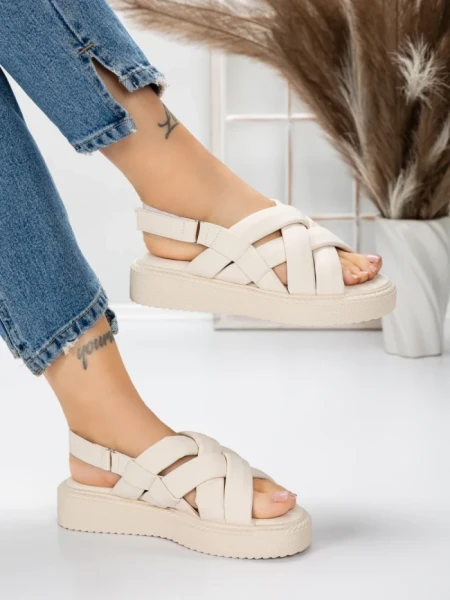 Sandale Dama cu Talpa Joasa 5H17 BEIGE | MEI