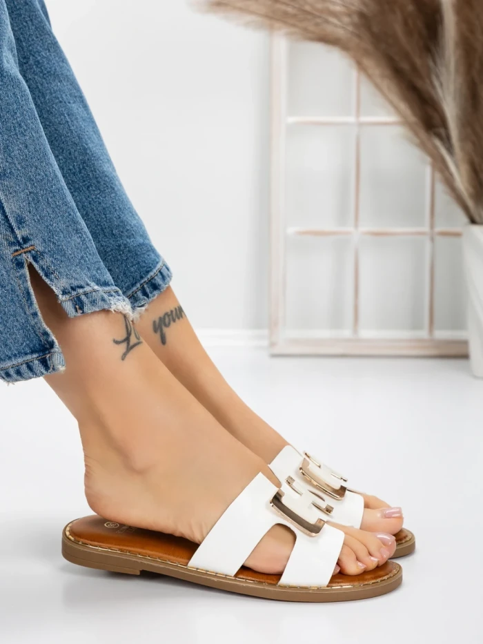 Papuci Dama cu Talpa Joasa 5PT2 WHITE | MEI