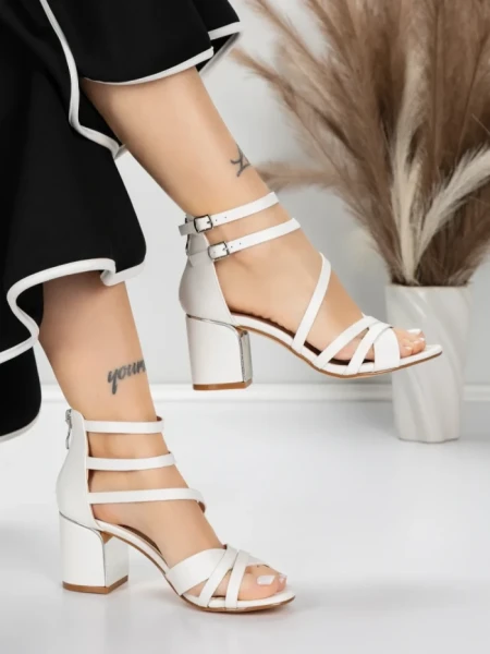 Sandale Dama cu Toc Gros 5XKK26 WHITE | MEI