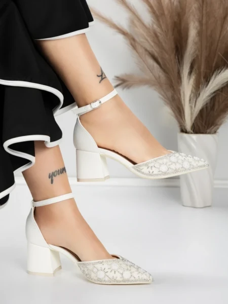 Pantofi cu Toc Gros 5XKK36 WHITE | MEI