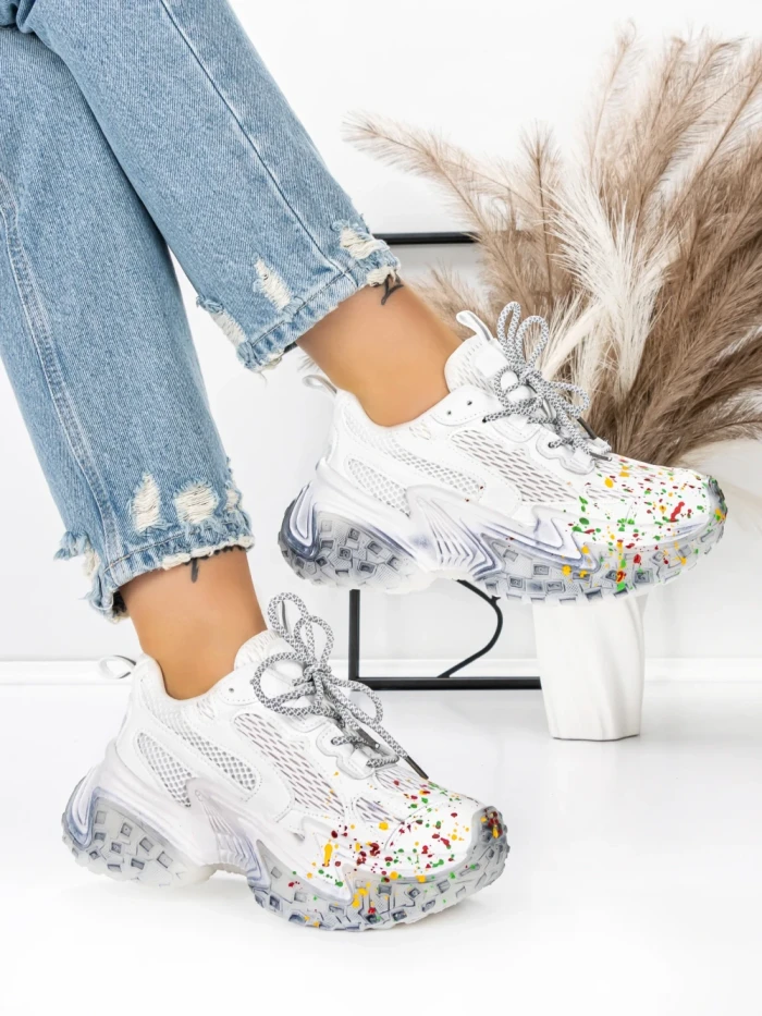 Pantofi Sport Dama cu Platforma 5WL82 WHITE | MEI