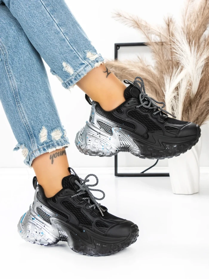 Pantofi Sport Dama cu Platforma 5WL83 BLACK | MEI