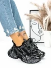 Pantofi Sport Dama cu Platforma 5WL83 BLACK-SILVER | MEI