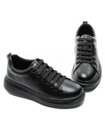Pantofi Sport Barbati din piele naturala 51191 BLACK-GREEN | ADVANCER