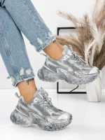 Pantofi Sport Dama cu Platforma 5WL83 SILVER | MEI