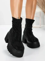 Ghete Dama cu Platforma 5WL77 ALL BLACK | MEI