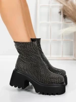 Ghete Dama cu Platforma 5WL77 BLACK-GUNCOLOR | MEI