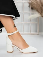 Pantofi cu Toc Gros 3XKK81 WHITE | MEI