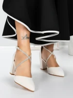 Pantofi cu Toc Gros 2YXD63 BEIGE | MEI