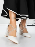 Pantofi cu Toc Gros 2YXD63 WHITE | MEI