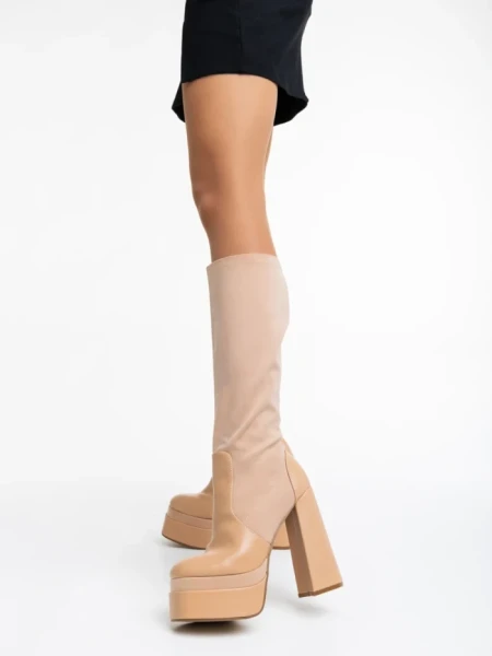 Cizme dama bej din piele ecologica si material textil Camaya