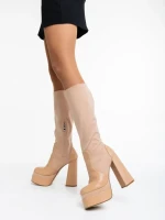 Cizme dama bej din piele ecologica si material textil Camaya