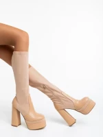 Cizme dama bej din piele ecologica si material textil Camaya