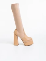 Cizme dama bej din piele ecologica si material textil Camaya