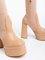 Cizme dama bej din piele ecologica si material textil Camaya