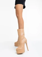 Botine dama bej din piele ecologica Yoana