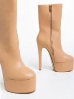 Botine dama bej din piele ecologica Yoana