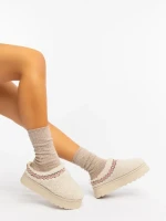 Papuci dama bej deschis din material textil Amaria