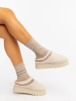 Papuci dama bej deschis din material textil Amaria