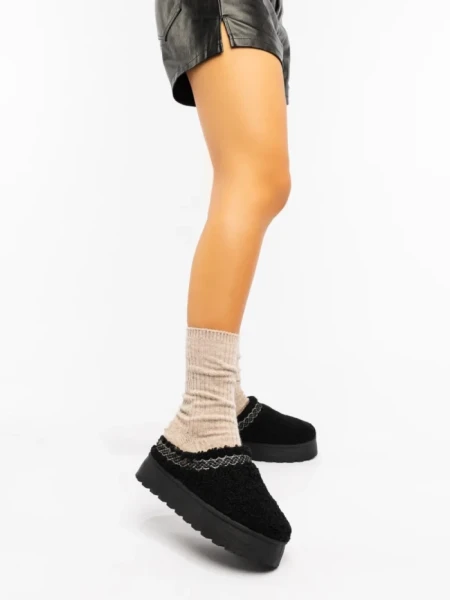 Papuci dama negri din material textil Amaria