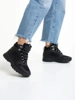 Ghete dama negre din piele ecologica si material textil Paityn