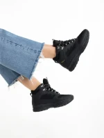 Ghete dama negre din piele ecologica si material textil Paityn