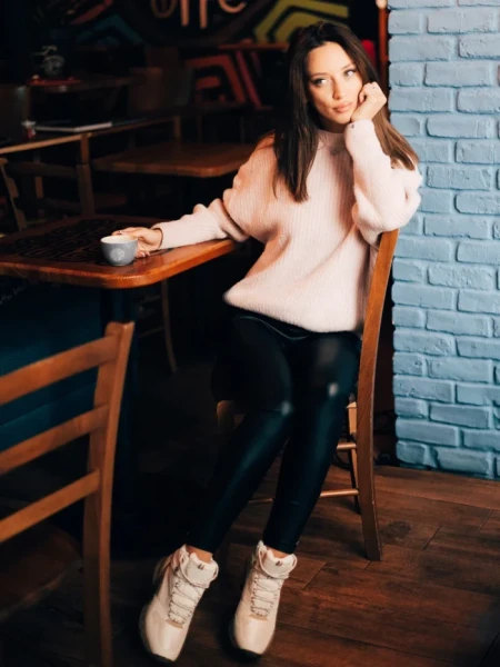 Ghete dama bej din piele ecologica si material textil Paityn