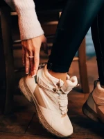 Ghete dama bej din piele ecologica si material textil Paityn