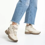 Ghete dama bej din piele ecologica si material textil Paityn