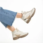 Ghete dama bej din piele ecologica si material textil Paityn