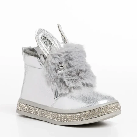 Cizme copii argintii din piele ecologica Devra